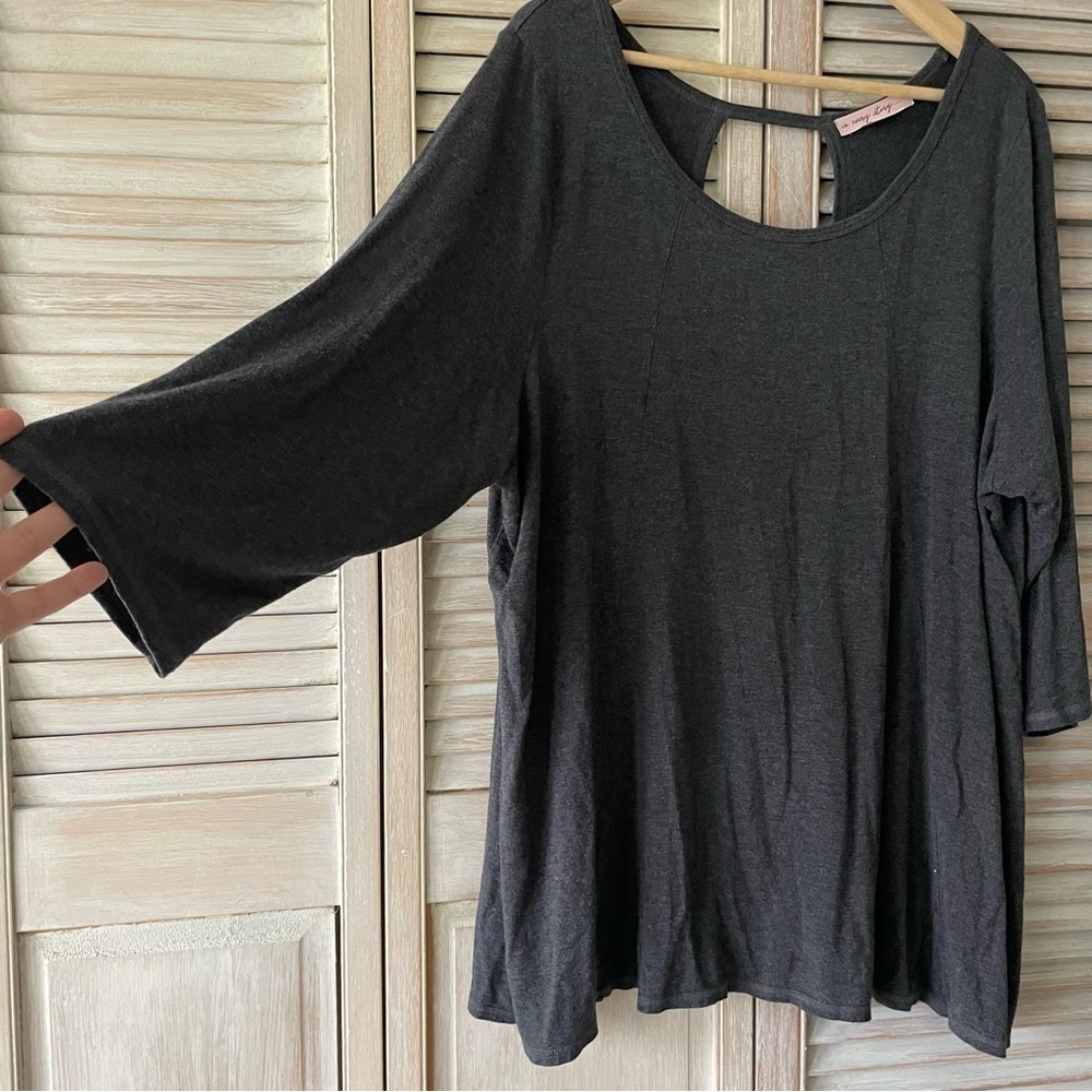 IN EVERY STORY charcoal grey top round neck & keyhole  back size:2X